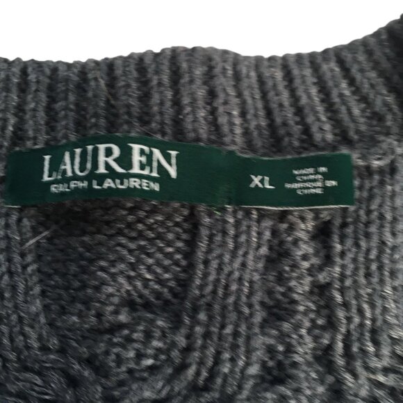 Lauren Ralph Lauren Sweater  XL Cable Knit Pullover Merino Wool Blend V Neck - Picture 7 of 16